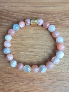 Orange Sunstone Beads Bracelet, Stretch, Hand Crafted